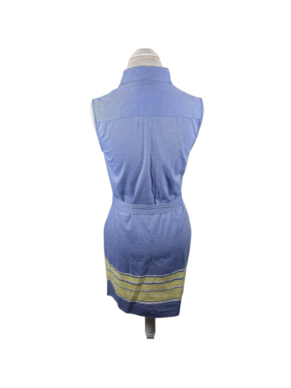 Vineyard Vines Denim Shirt Dress 100% Cotton Blue Border Stripe Belted Size 2 - Picture 8 of 11